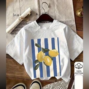 XL Blue Striped Lemon & Leaf Shirt